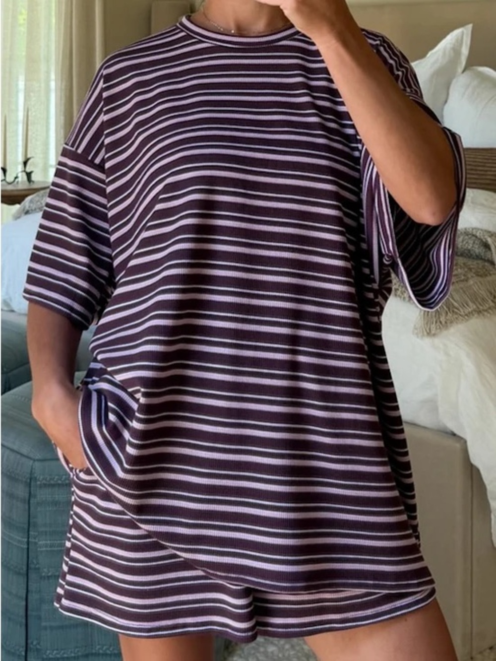 Talulah Jovi Waffle Knit Tee + Shorts Set | Plum